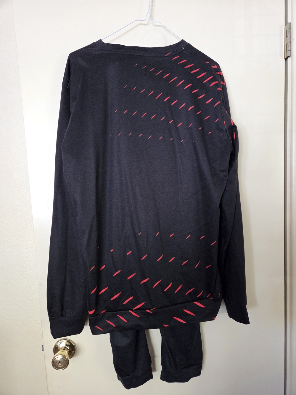Men's Navy Blue Long-Sleeve Shirt with Red Accent With Matching Navy Pants